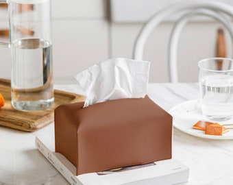 Vegan Leather Tissue Box Cover / Modern Tissue Holder / Synthetic Vegan Leather Tissue Box