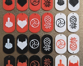 BDSM Triskelion, Devil Heart, pineapple, Dog Tag, Keychain & Necklace