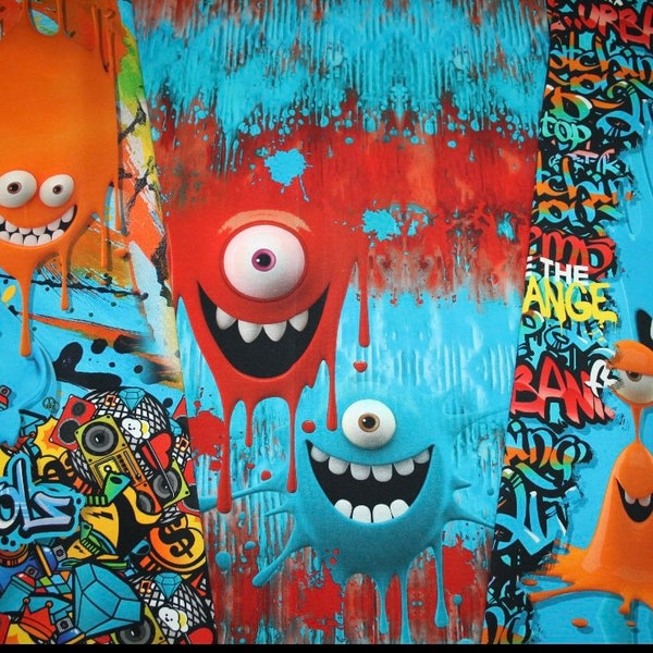 Jersey Panel, Ökotex Monster, Cool, Graffiti, colorblocking