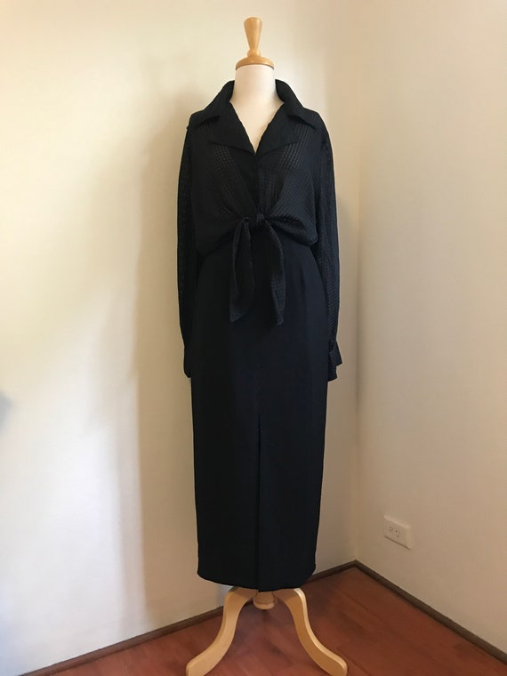 Sheer Black 90s Chequered Tie Blouse
