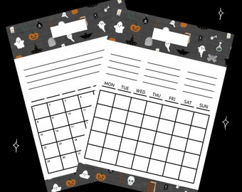 Halloween Customisable Monthly Calendar - Digital Download