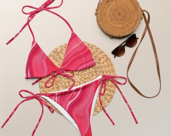 Hot Pink Marble All-over print recycled string bikini