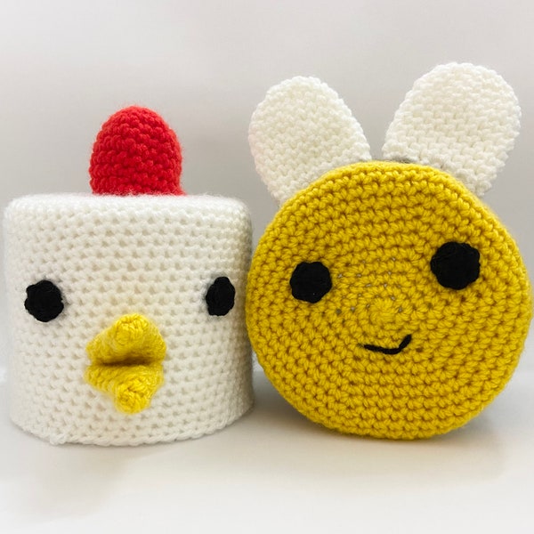 Toilet Roll Cover - Bee and Chicken - handmade crochet toilet roll cosy - unique gift