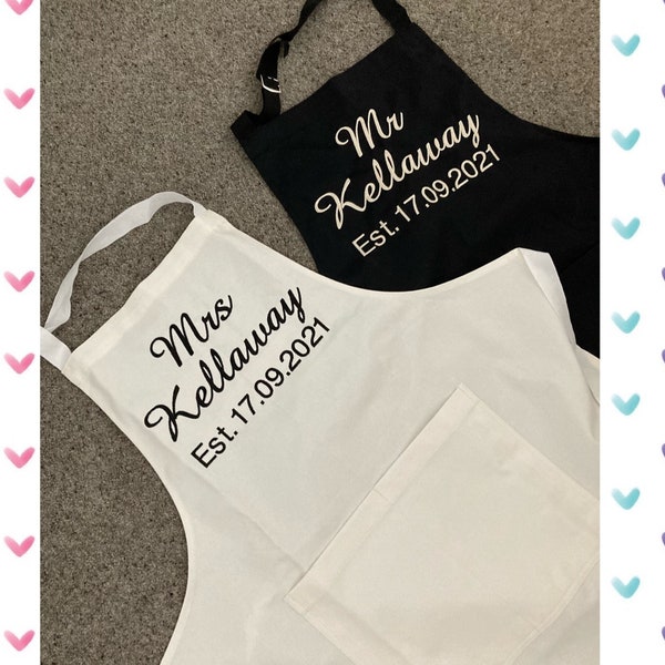 Wedding day aprons. Wedding dress protector. Bridesmaid aprons. Bridal Aprons. Bride apron. Groom apron. Mr and Mrs Apron. Bride to Be gift