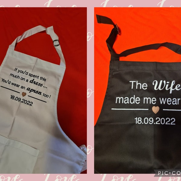 The wife made me wear it apron, bridal aprons, wedding dress apron, wedding dress protector, wedding day gift, personalised wedding gift.