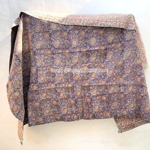 Antique Vintage Kantha Quilt Handstitched Quilt Reversible Kantha Throw Indian Quilt Boho Handprinted Cotton Quilt Handmade Kantha Bedspread