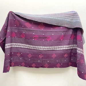 Kantha Quilt Handmade Throw Hand Stitched Cotton Blanket Antique Kantha Bedspread Reversible Vintage Patchwork Bedcover Indian Boho Blanket