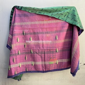 Antique Kantha Quilt Handmade Throw Hand Stitched Cotton Blanket Kantha Bedspread Reversible Vintage Quilt Bedcover Twin Indian Boho Blanket