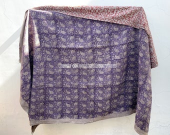 Antik Vintage Kantha Quilt handgenäht Quilt Reversible Kantha Überwurf Indischer Quilt Boho Handbedruckt Baumwolle Quilt Handarbeit Kantha Tagesdecke