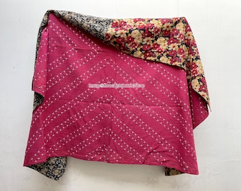 Heavy Antique Vintage Kantha Quilt Handstitched Quilt Reversible Kantha Throw Indian Ralli Quilt Boho Cotton Quilt Handmade Kantha Bedspread