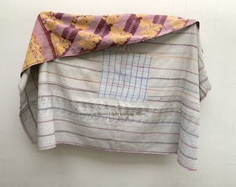 Antique Kantha Quilt Hand Stitch Kantha Bedcover Indian Ralli Quilt Reversible Throw Embroidery Vintage Kantha Blanket Handmade Cotton Quilt