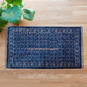 3x5 Ft Rug Indigo Rug Indian Rug Dari Rug Cotton Rug Area Rug Handmade Rug Woven Rug Vintage Rug Carpet Rug Floor Rug Runner Rug Indian Rug