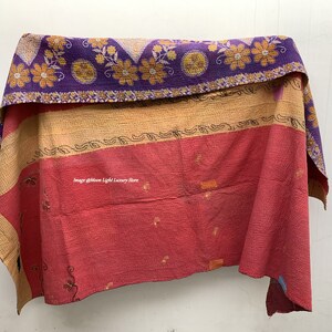 Kantha Quilt Hand stitched Quilt Reversible Kantha Throw Ralli Quilt Cotton Quilt Handmade Vintage Kantha Bedspread Kantha Bed cover image 1