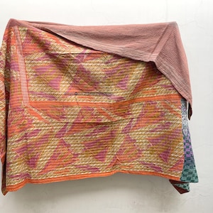 Kantha Quilt Handmade Throw Hand Stitched Cotton Blanket Antique Kantha Bedspread Reversible Vintage Patchwork Bedcover Indian Boho Blanket