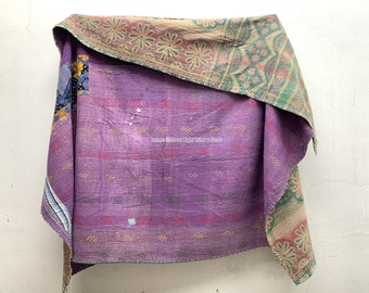 Vintage Kantha Quilt Hand stitched Quilt Reversible Kantha Throw Indian Ralli Quilt Boho Cotton Quilt Handmade Antique Kantha Bedspread