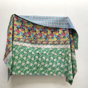 Kantha Quilt Handmade Throw Hand Stitched Cotton Blanket Antique Kantha Bedspread Reversible Vintage Patchwork Bedcover Indian Boho Blanket