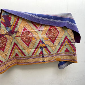 Kantha Quilt Handmade Throw Hand Stitched Cotton Blanket Antique Kantha Bedspread Reversible Vintage Patchwork Bedcover Indian Boho Blanket