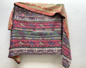 Heavy Antique Vintage Kantha Quilt Handstitched Quilt Reversible Kantha Throw Indian Ralli Quilt Boho Cotton Quilt Handmade Kantha Bedspread