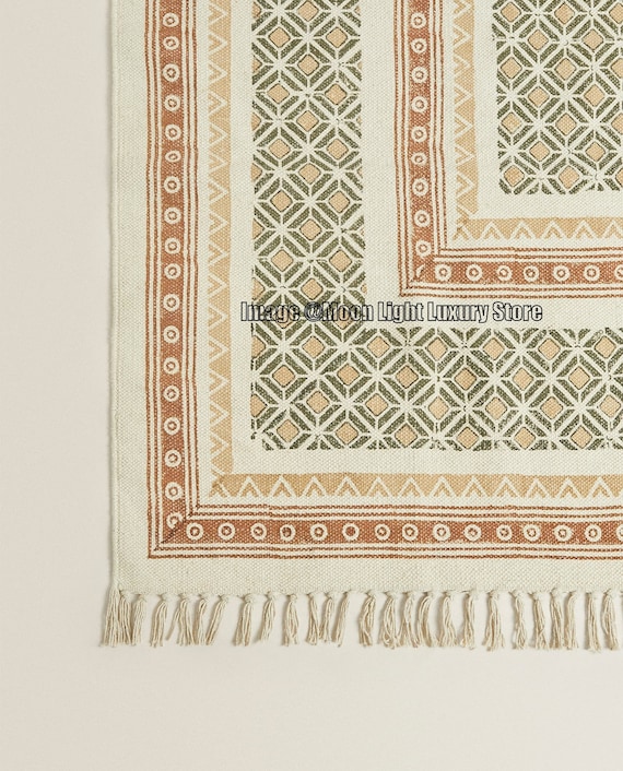 6x9 Ft Rug, Cotton Rug, Handmade Rug, Printed Rug, Floor Area Rug, Antique Rug, Handwoven Rug, Decorative Rug, Indian Carpet Rug, Rustic Rug
