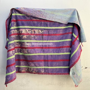 Antique Kantha Quilt Handmade Throw Hand Stitched Cotton Blanket Kantha Bedspread Reversible Vintage Quilt Bedcover Twin Indian Boho Blanket