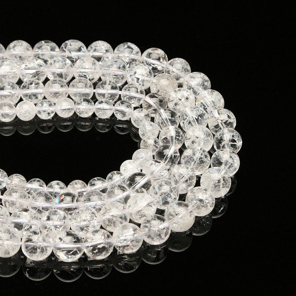 1 brin complet 15,5" véritable pierre de guérison ronde en vrac naturelle lisse blanc craquelé cristal craquelé perles de pierres précieuses de quartz 4/6/8/10/12/14 mm