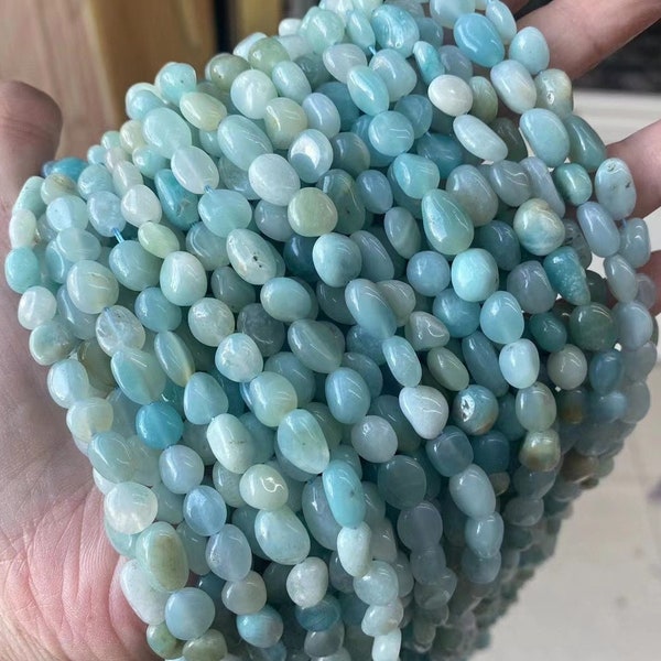 1 Full Strand Loose Irregular Stone Genuine Natural Pebble Nugget Blue A Grade Amazonite Healing Gemstone Beads for Jewelry Making 6mm X 8mm