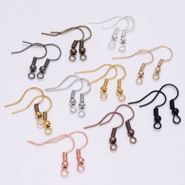 100pcs/lot Wholesale Silver/Gold/Antique Bronze/Gunmetal/Black/Copper Fish French Hook Earrings Wire Making Findings Accessories 20*18mm