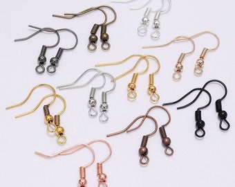 100pcs/lot Wholesale Silver/Gold/Antique Bronze/Gunmetal/Black/Copper Fish French Hook Earrings Wire Making Findings Accessories 20*18mm