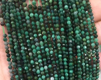 1 Full Strand 2/3/4mm Genuine Natural Shining Loose Micro Round Faceted Healing Energy Green Emerald Gemstone Crystal Seed Stone Beads 15.5"