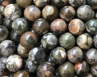 Natural Rhyolite Jasper Round Gemstone Beads, 15" Strand