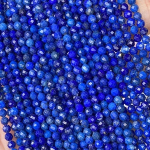 1 fil complet 2/3/4 mm petites perles naturelles polies en vrac micro rondes à facettes bleu lapis lazuli pierres précieuses pour la fabrication de bijoux 39,1 cm image 1