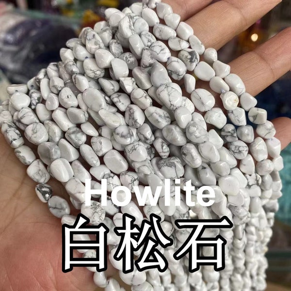 1 Full Strand Loose Irregular Stone Polished Genuine Natural Pebble Nugget White Turquoise Howlite Gemstone Beads for Jewelry Making 6 X 8mm