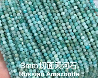 1 brin complet 2/3/4mm véritable naturel lâche poli Micro Real Rond Faceté Amazonite russe Pierre précieuse de guérison Graines Pierre Gemme Perles 15.5 »