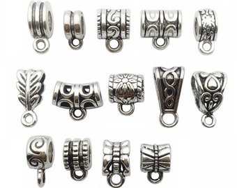120pcs Assorted Antique Tibetan Vintage Silver Spacer Metal Big Hole Bail Eyelet Beads for Charms Holder Bracelet Necklace Jewelry Making