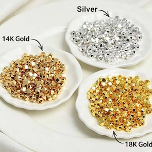 100 st guld-/silverpläterade fasetterade kub-sexkantiga distanspärlor för DIY-smyckestillverkning
