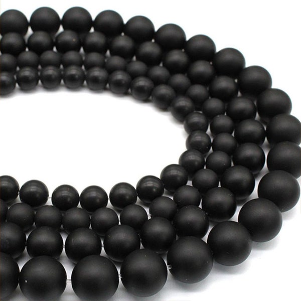 1 Full Brin 15.5 « véritable Natural Matte Black Onyx Perles Loose Round Semi Precious Frosted Dull Gemstone Mala Praying Spirit Beads