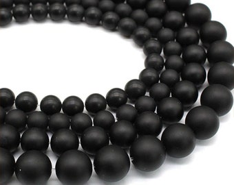 1 Full Strand 15.5" Genuine Natural Matte Black Onyx Beads Loose Round Semi Precious Frosted Dull Gemstone Stone Mala Praying Spirit Beads