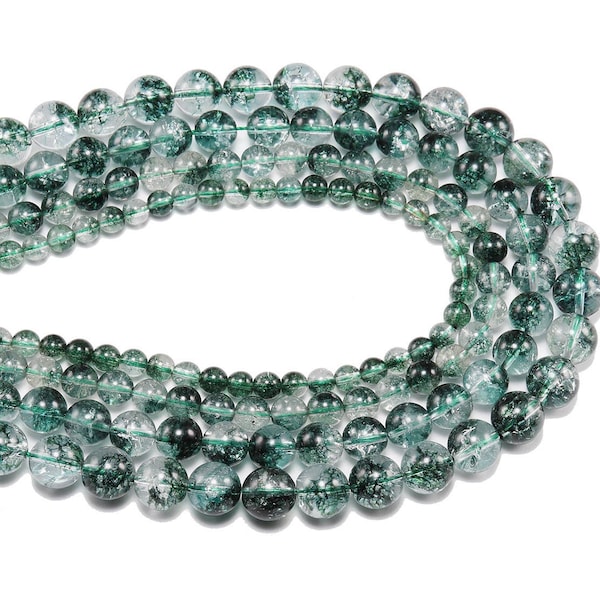 1 Full Strand 15.5" Loose Round Smooth Green Ghost Chorite Crystal Phantom Quartz Gemstone Beads for Jewelry Making 4mm 6mm 8mm 10mm 12mm