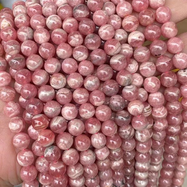 1 Full Strand 15.5" Loose Round Stone Smooth 5A Genuine Grade Real Natural Argentina Rhodochrosite Gemstone Beads for DIY Jewelry Making