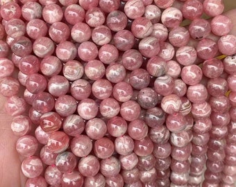 1 Full Strand 15.5" Loose Round Stone Smooth 5A Genuine Grade Real Natural Argentina Rhodochrosite Gemstone Beads for DIY Jewelry Making