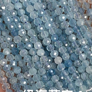 1 Full Strand 2/3/4mm Genuine Natural Loose Semi Precious Round Micro Faceted A Grade Aquamarine Healing Gemstone Seed Stone Beads 15.5&quot;