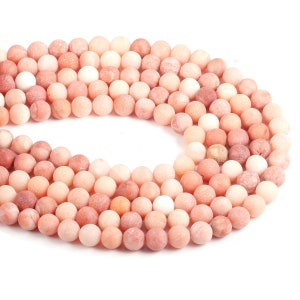 1 Full Strand 15.5&quot; Genuine Natural Loose Round Frosted Semi Precious Matte Peach Pink Aventurine Stone Dull Gemstone Beads 4/ 6/8/10/12mm