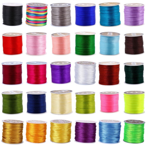 2mm (45M/roll) Strong Braided Macrame Silk Satin Nylon Chinese Knot Rattail Cord Rope DIY Jewelry Making Beading String Thread Wire Spool