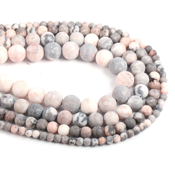 1 Full Strand Genuine Natural Loose Round Dull Semi Precious Healing Stone Matte Pink Zebra Jasper Frosted Gemstone Beads 4/6/8/10/12mm