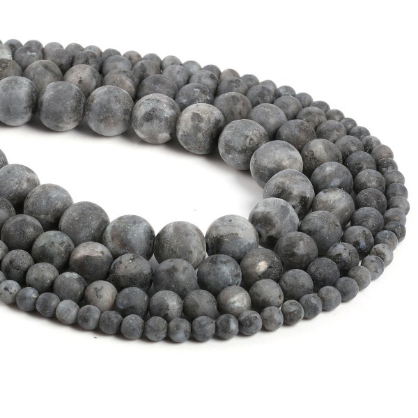1 Full Strand 15.5" Genuine Natural Loose Round Frosted Healing Larvikite Stone Matte Black Labradorite Gemstone Beads 4/6/8/10/12mm