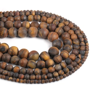 1 Full Strand 15.5" Natural Loose Round Frosted Genuine Natural Semi Precious Matte Tiger Eye Dull Gemstone Beads 4/6/8/10/12mm