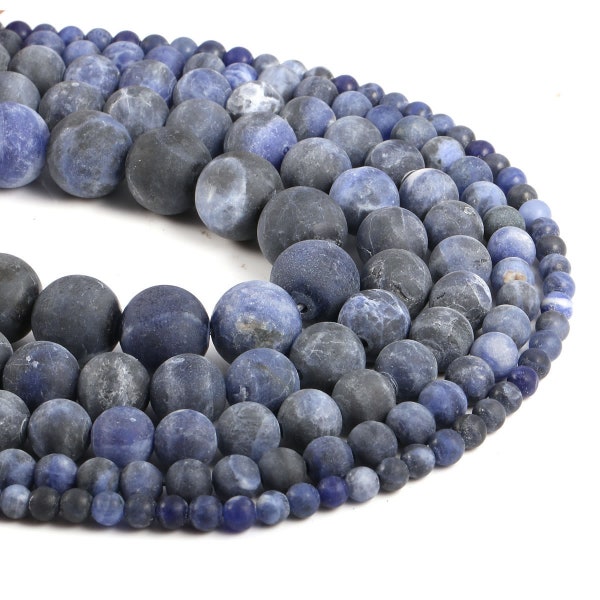 1 Full Strand Genuine Natural Loose Round Dull Semi Precious Healing Stone Matte Blue Sodalite Jasper Frosted Gemstone Beads 4/6/8/10/12mm