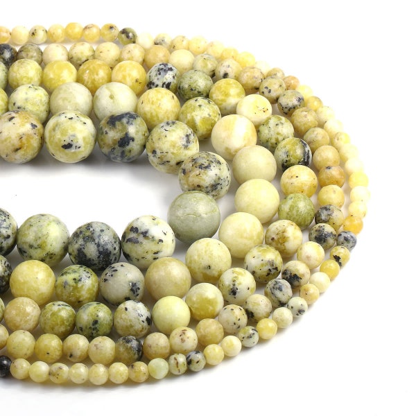 1 Full Strand 15.5" Natural Loose Round Genuine Natural Semi Precious Yellow Turquoise Gemstone Beads 4mm 6mm 8mm 10mm 12mm