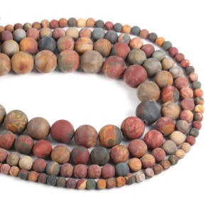 1 Full Strand 15.5" Genuine Natural A Grade Loose Round Frosted Semi Precious Matte Picasso Stone Dull Gemstone Beads 4mm 6mm 8mm 10mm 12mm