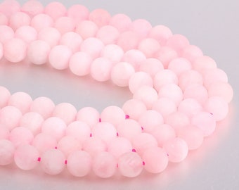 1 Full Strand 15.5" A Grade Genuine Natural Loose Round Frosted Semi Precious Matte Rose Quartz Dull Gemstone Beads 4/6/8/10/12mm